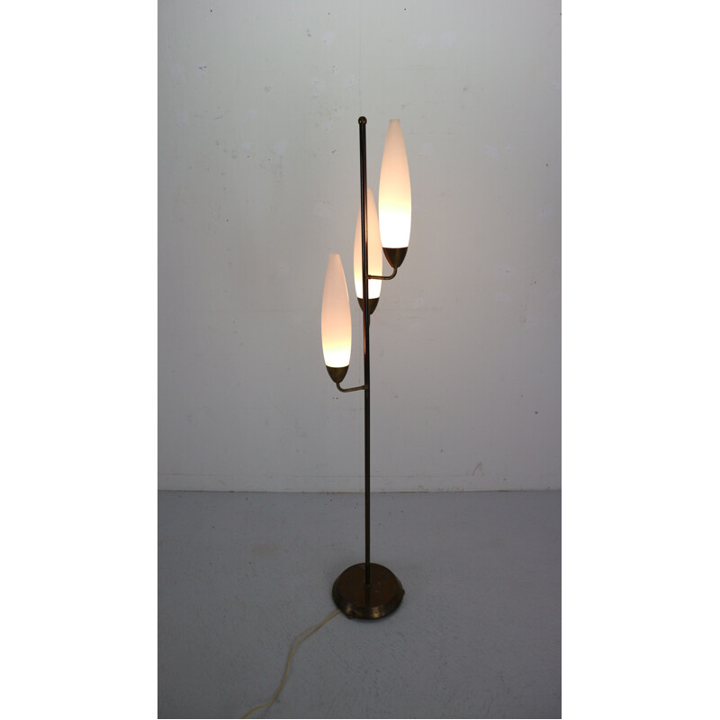 Vintage glass and brass metal floor lamp, Italy, 1960s