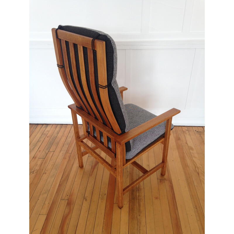 Vintage armchair in oak and grey wool, Borge MOGENSEN - 1960s