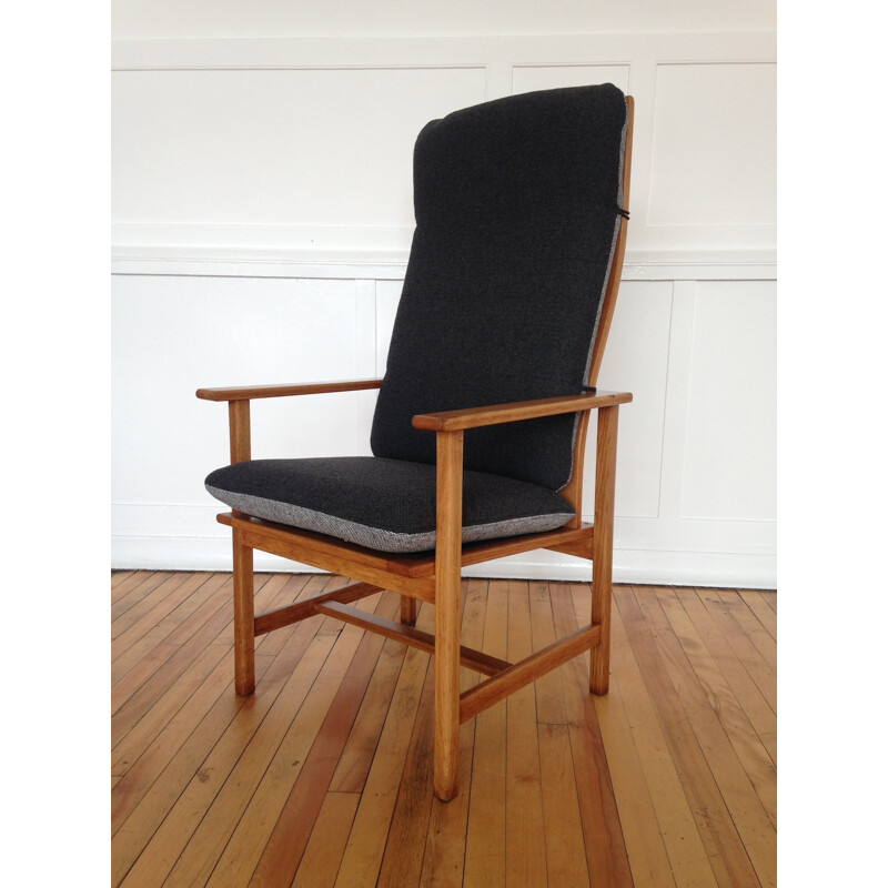 Vintage armchair in oak and grey wool, Borge MOGENSEN - 1960s