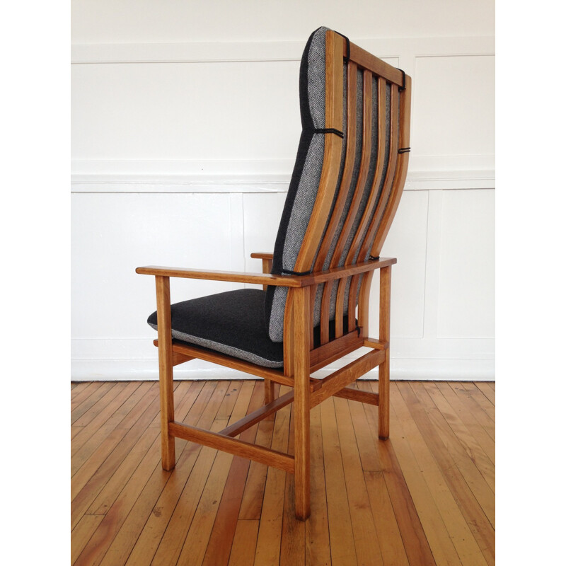 Vintage armchair in oak and grey wool, Borge MOGENSEN - 1960s