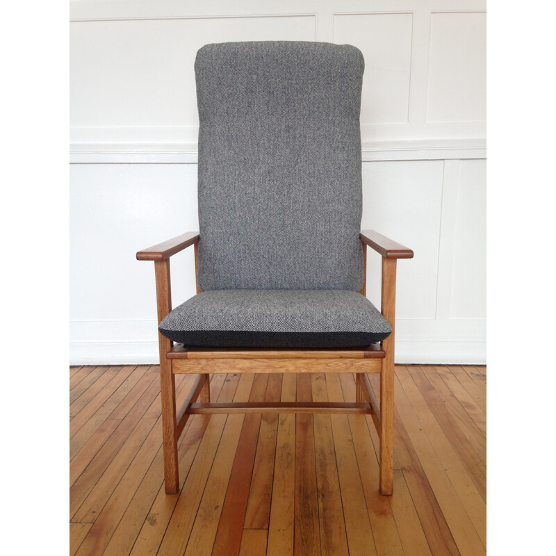 Vintage armchair in oak and grey wool, Borge MOGENSEN - 1960s