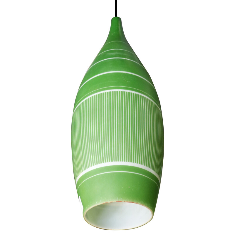 Green-lacquered-opal-glass-hanging-lamp - 1950s