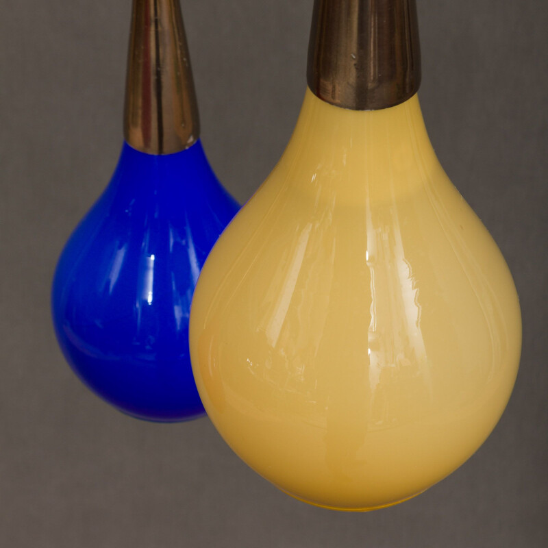 Lustre vintage trois couleurs en verre de murano et laiton par Vistosi
