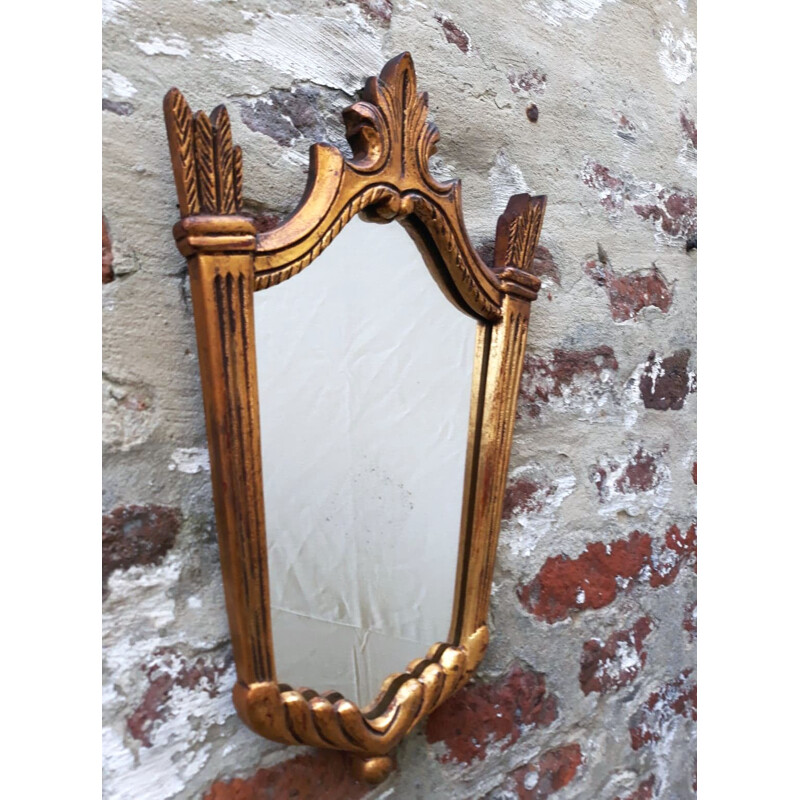Vintage carved wood mirror with gilding, 1950