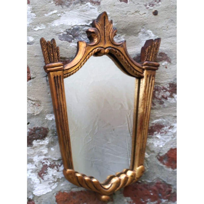 Specchio vintage in legno intagliato con doratura, 1950