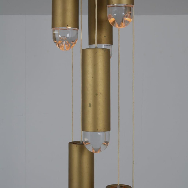 Vintage metal and glass pendant lamp by Raak, Netherlands, 1960