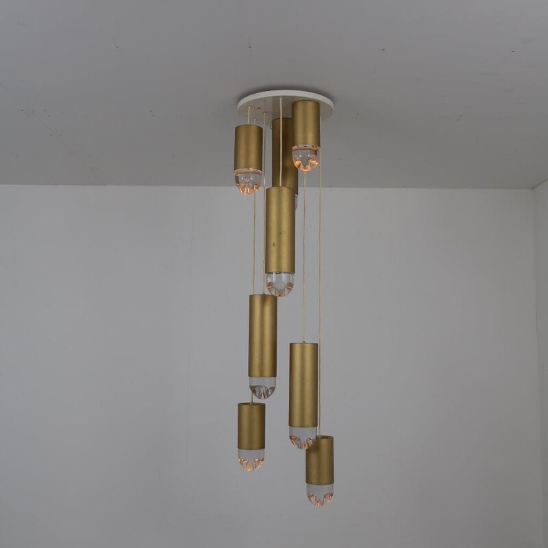 Vintage metal and glass pendant lamp by Raak, Netherlands, 1960
