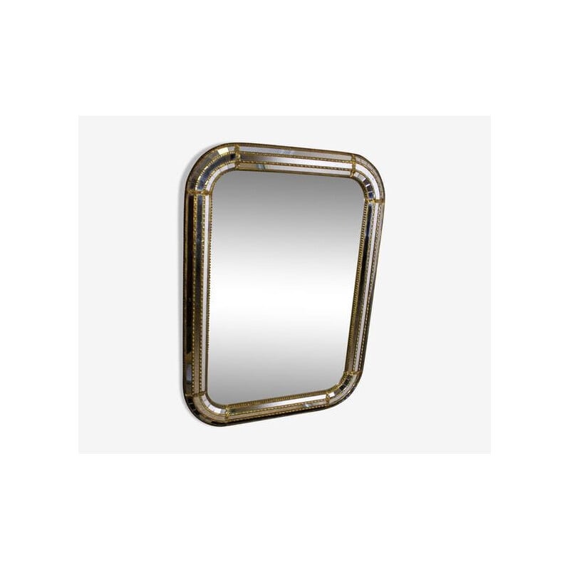 Vintage mirror with facets and galzing bead in gilded brass