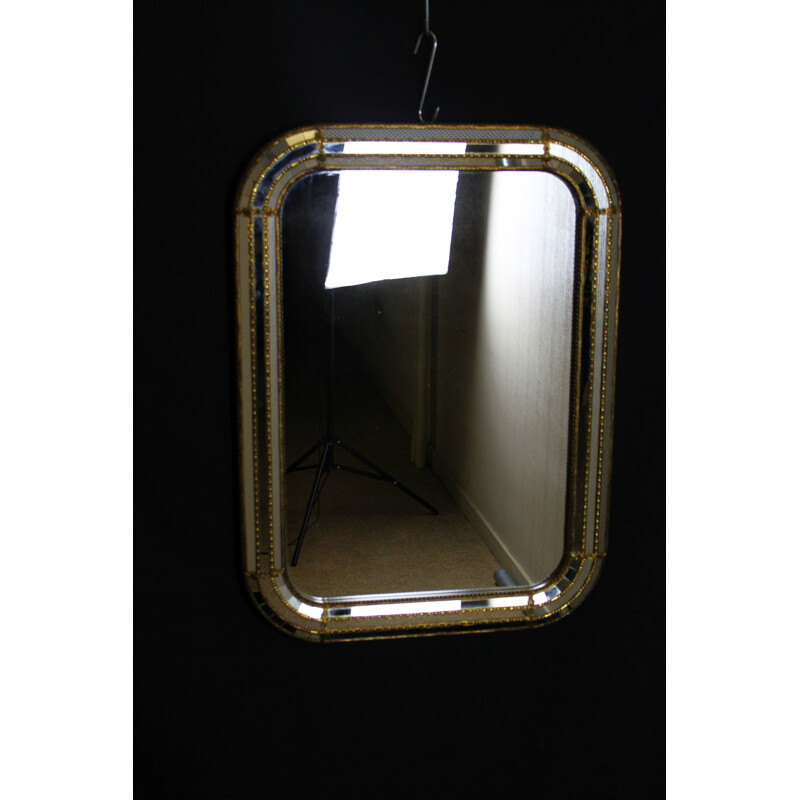 Vintage mirror with facets and galzing bead in gilded brass