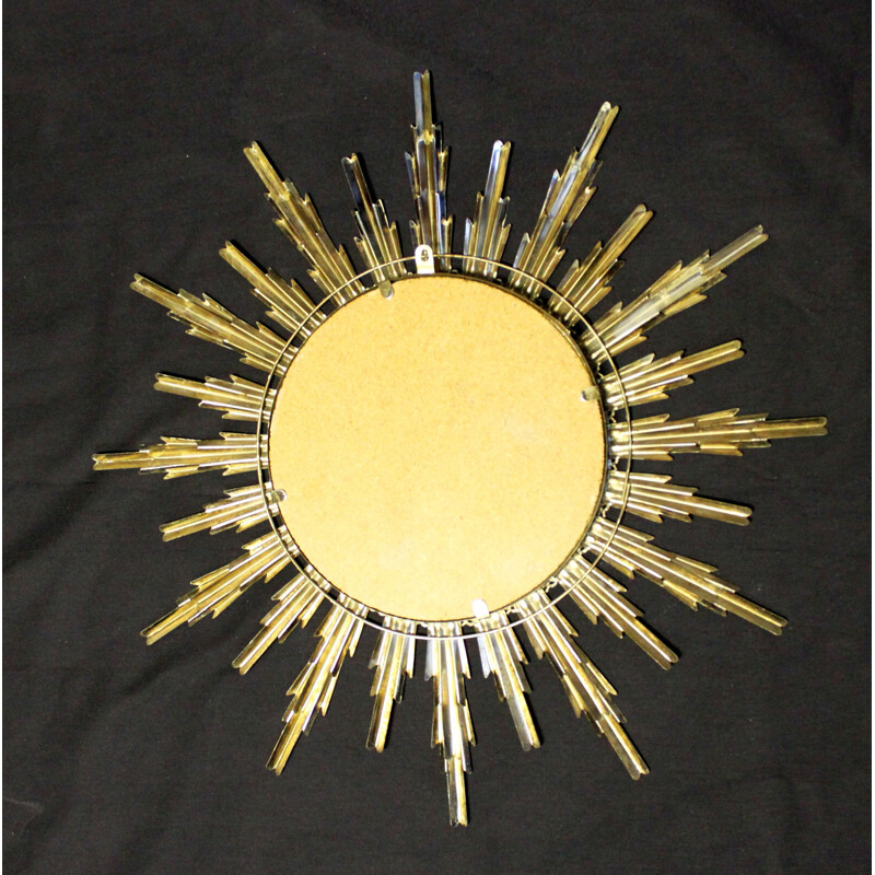 Miroir vintage soleil bombé en métal doré, 1960