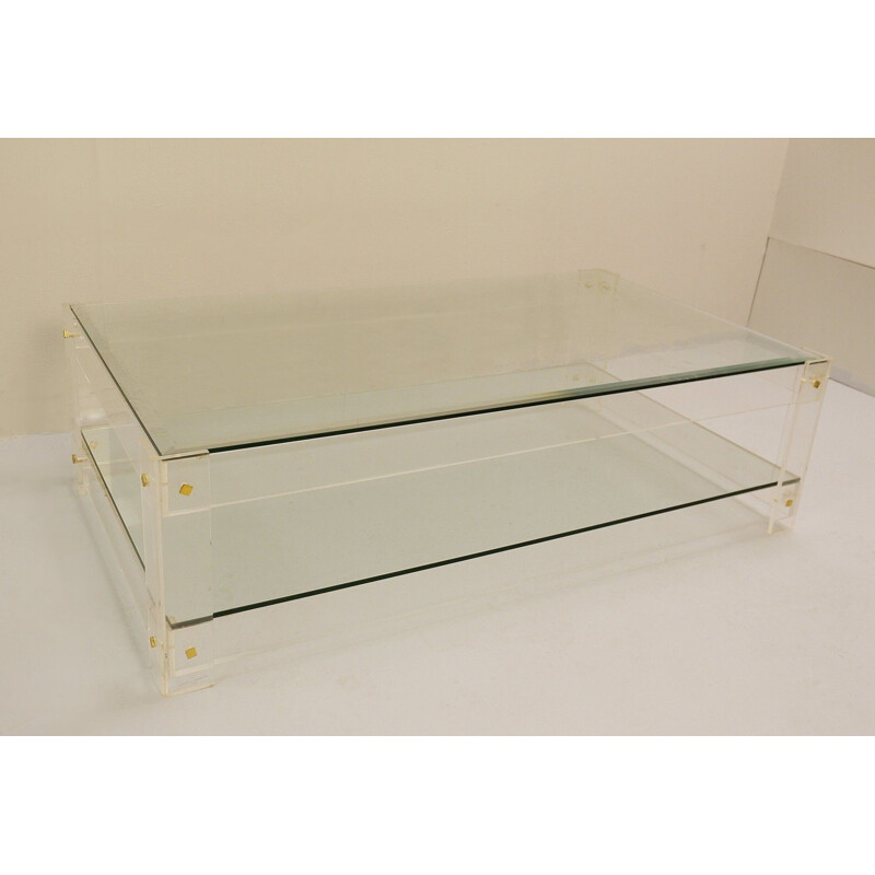 Vintage Coffee Table in Lucite With Two Glass Tops