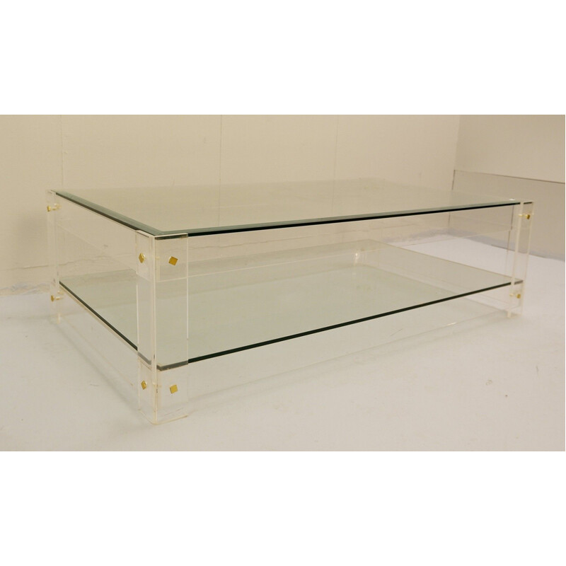 Vintage Coffee Table in Lucite With Two Glass Tops