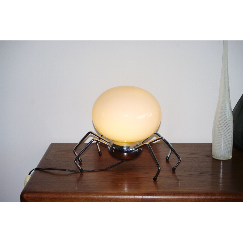 Lampe Araignéeen vintage acier et opaline, italie 1970