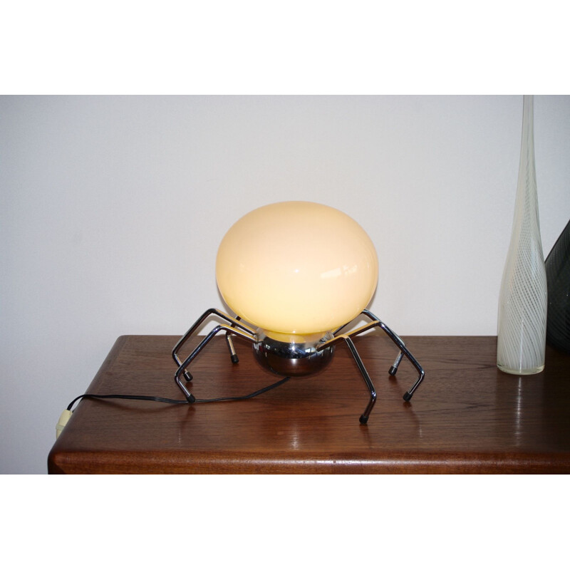 Vintage Spider lamp steel and opaline, Italy 1970