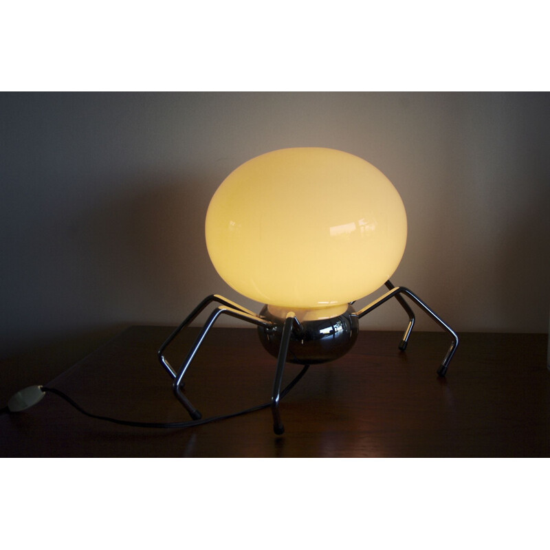 Vintage Spider lamp steel and opaline, Italy 1970