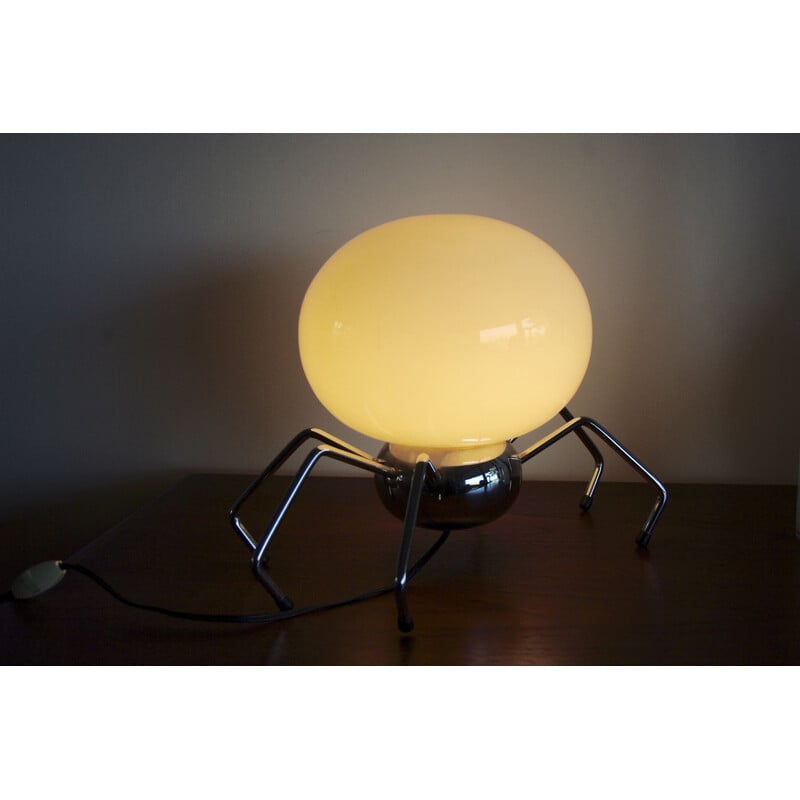 Vintage Spider lamp steel and opaline, Italy 1970