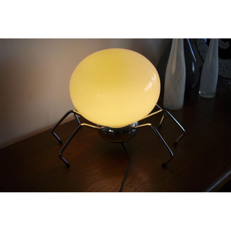 Vintage Spider lamp steel and opaline, Italy 1970