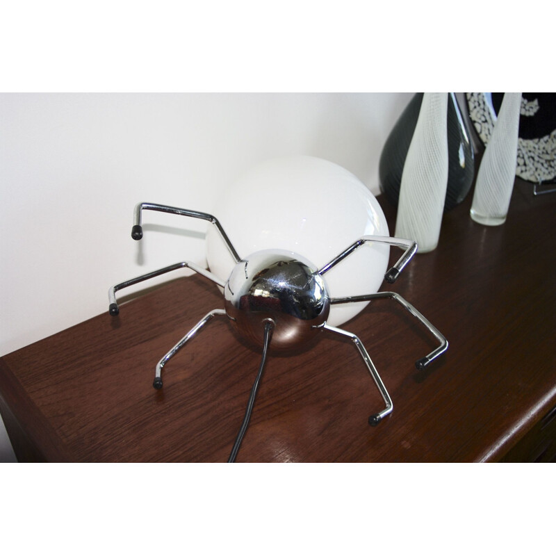 Vintage Spider lamp steel and opaline, Italy 1970