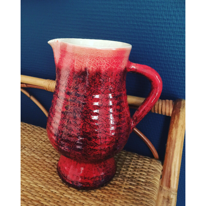 Vase vintage par Accolay en céramique émaillée rouge