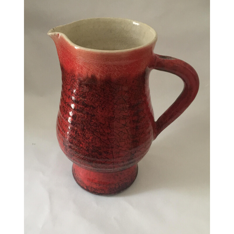 Vintage vase by Accolay in red enamelled ceramic