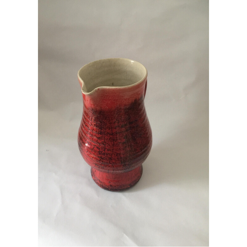 Jarrón vintage de Accolay en cerámica vidriada roja