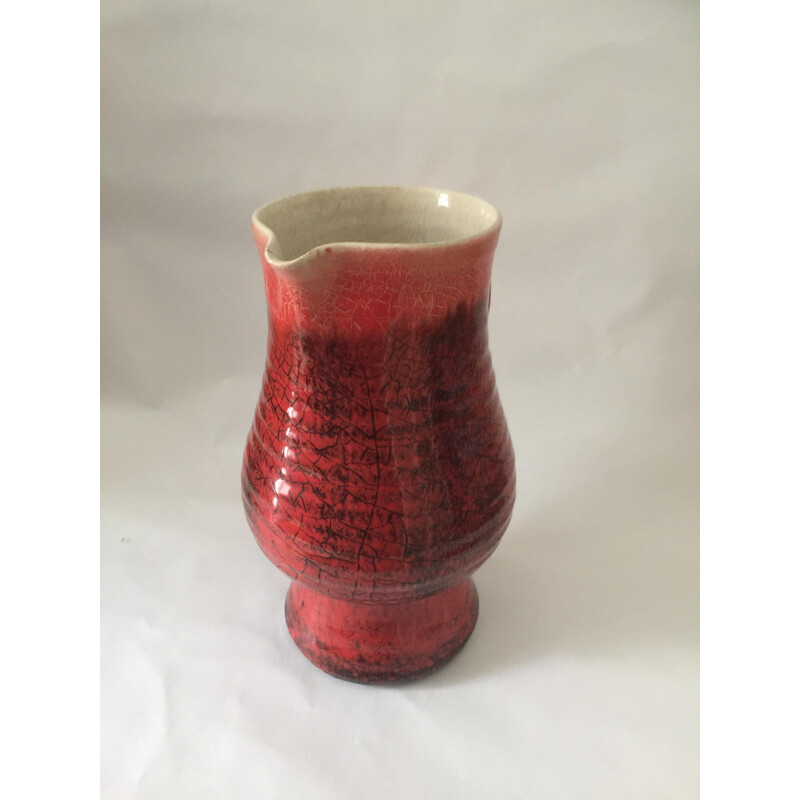 Vintage vase by Accolay in red enamelled ceramic