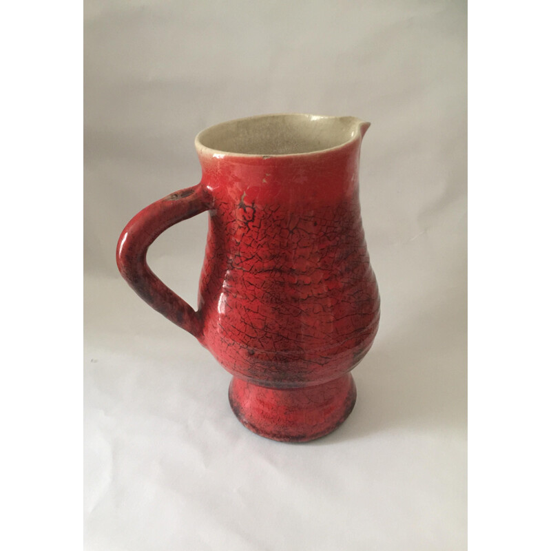 Vase vintage par Accolay en céramique émaillée rouge