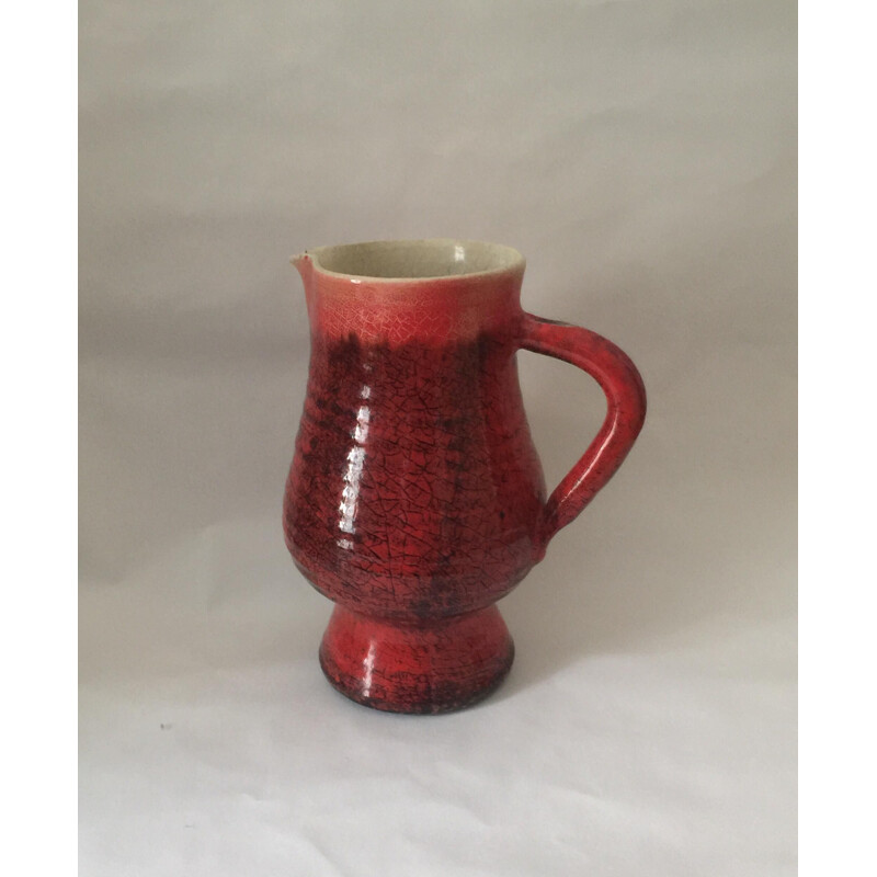 Jarrón vintage de Accolay en cerámica vidriada roja
