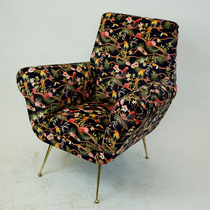 Vintage Italian Velvet Armchair by Gigi Radice for Minotti