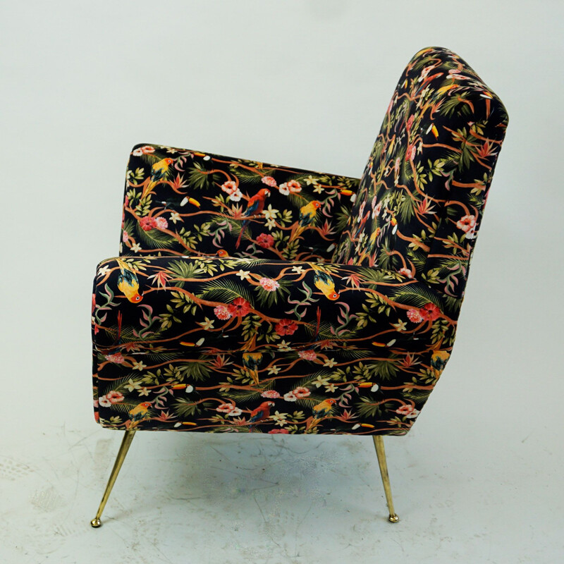 Vintage Italian Velvet Armchair by Gigi Radice for Minotti