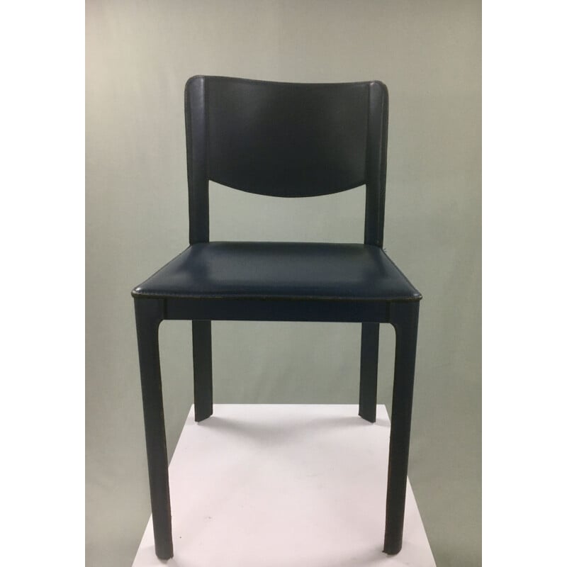 chaise vintage en cuir bleu par Tito Agnoli pour Matteo Grassi, 1980