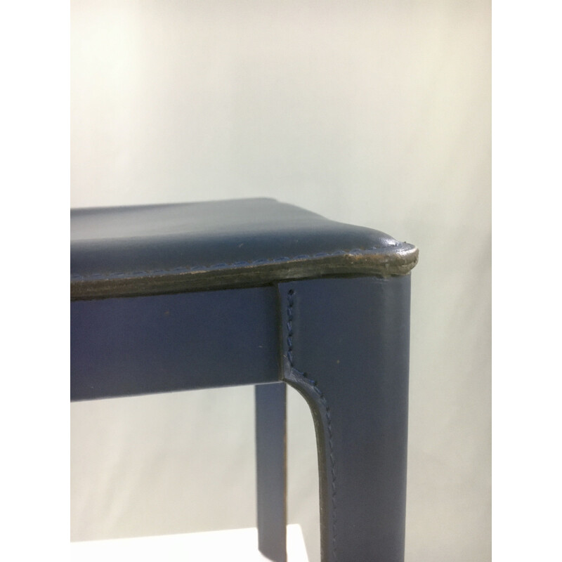 vintage blue leather chair by Tito Agnoli for Matteo Grassi, 1980
