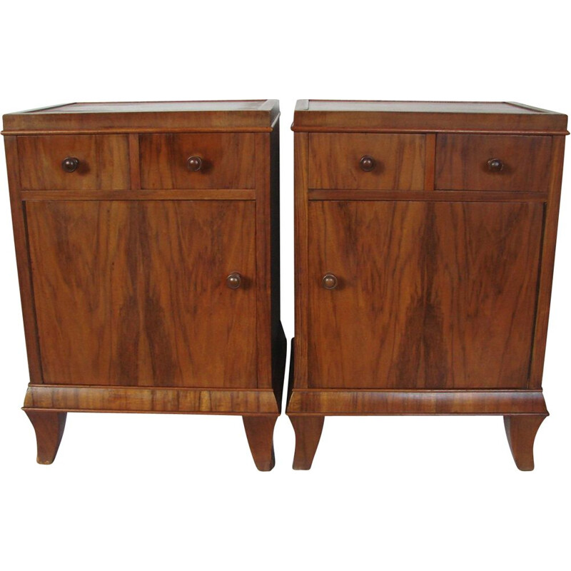 Set of 2 vintage walnut bed side tables by F.Meurer, 1930s