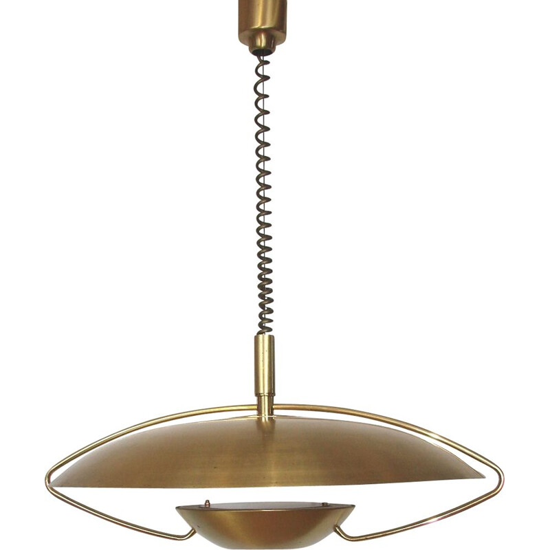 Vintage adjustable glass and brass pendant lamp, 1970s