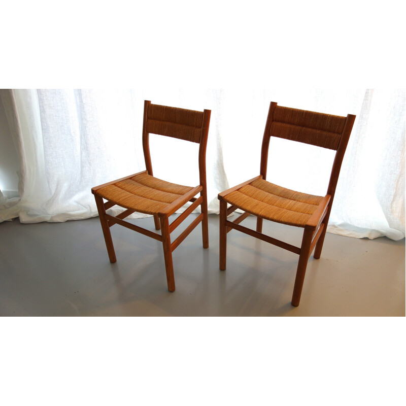 Paire de chaises Vergnères en frêne et paille, Pierre GAUTIER-DELAYE - 1950