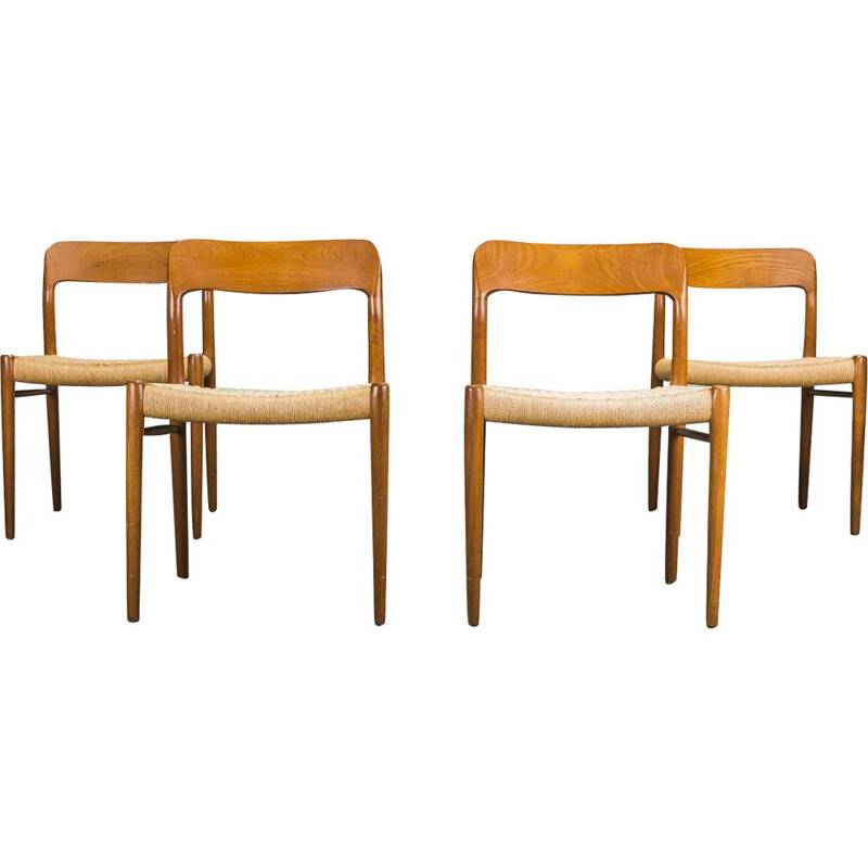 Set of 4 teak scandinavian vintage chairs by Niels Otto Møller for J.L. Møllers, 1960s