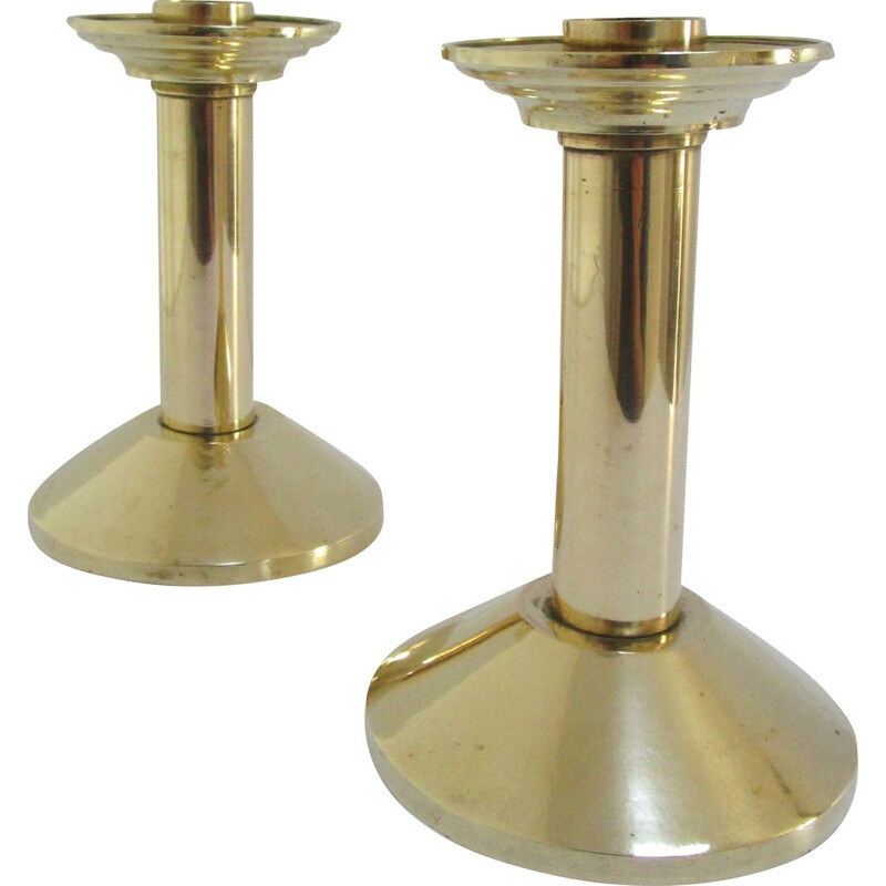 Pair of vintage Bauhaus brass candlesticks, 1950s