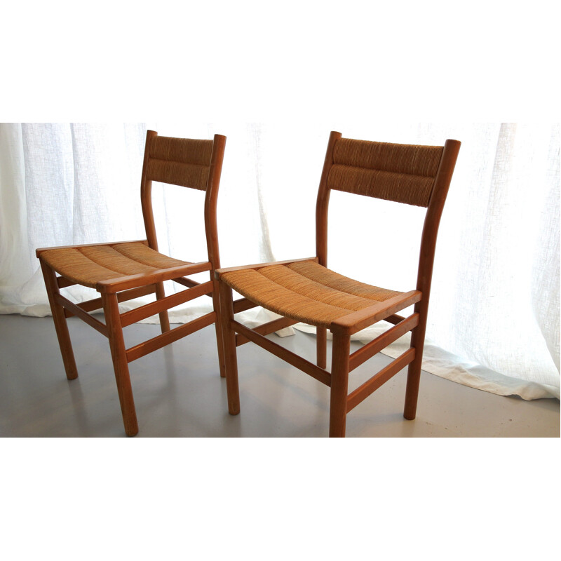 Vergnères pair of chairs in ash and straw, Pierre GAUTIER-DELAYE - 1950s