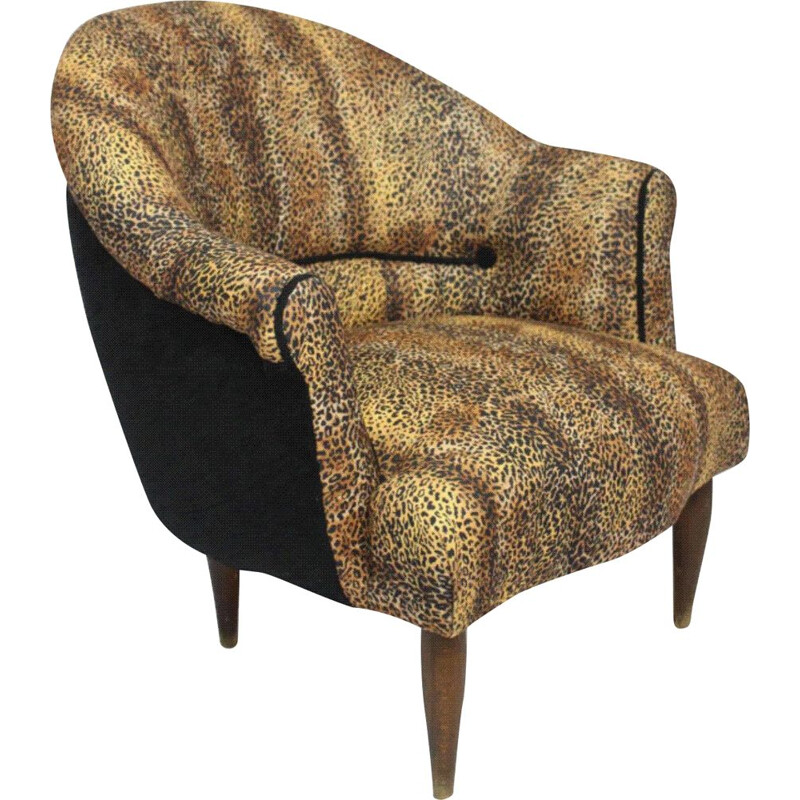 Vintage leopard fabric armchair, 1940s