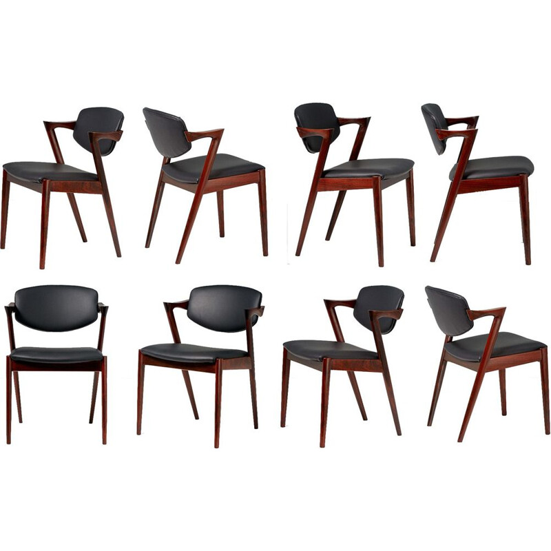 Ensemble de 8 chaises palissandre, modele 42 de Kai Kristiansen, 1956