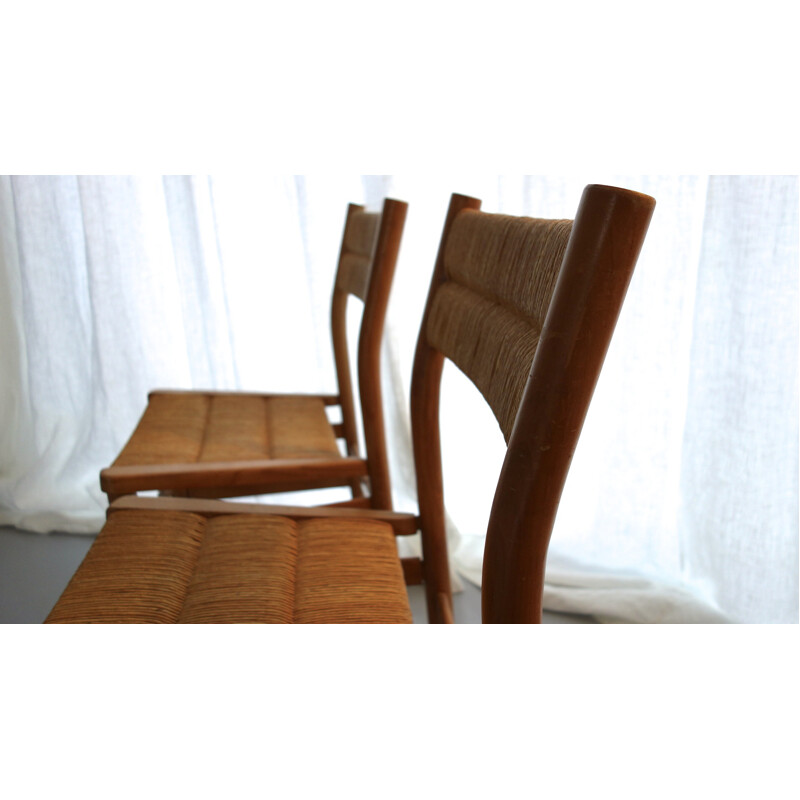 Vergnères pair of chairs in ash and straw, Pierre GAUTIER-DELAYE - 1950s