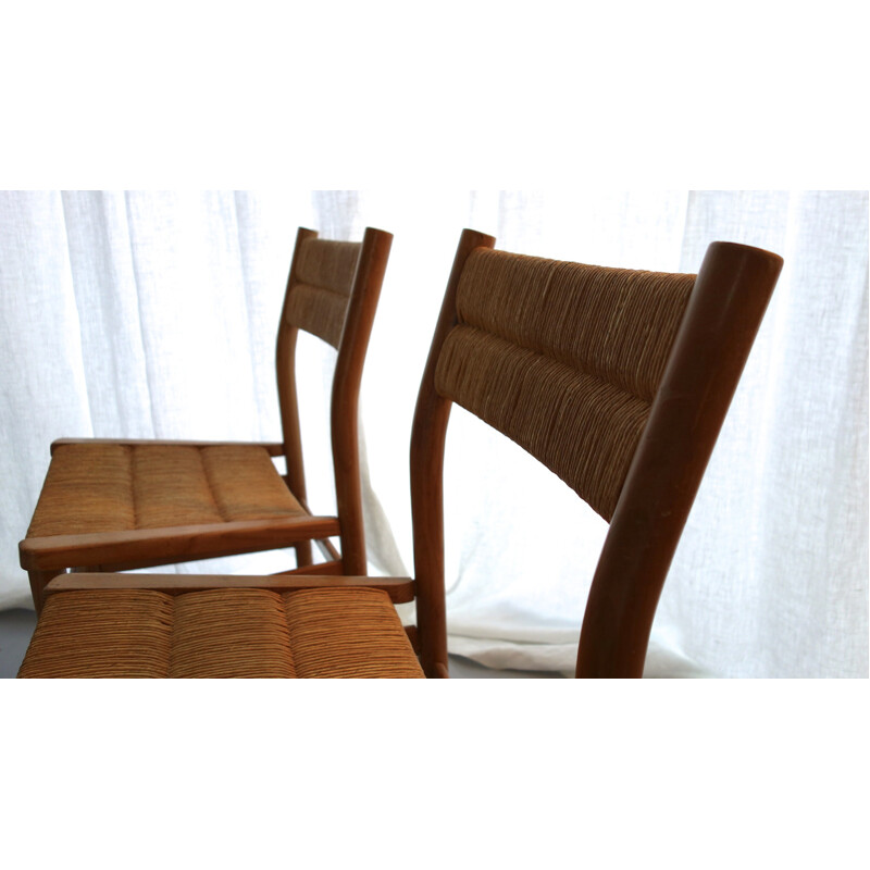 Paire de chaises Vergnères en frêne et paille, Pierre GAUTIER-DELAYE - 1950