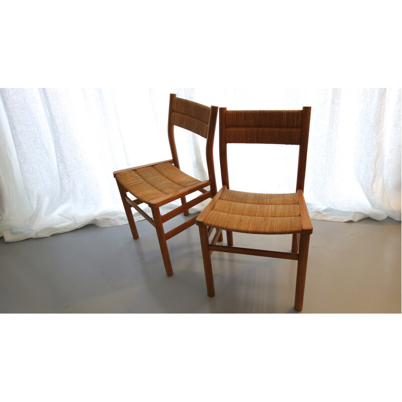 Vergnères pair of chairs in ash and straw, Pierre GAUTIER-DELAYE - 1950s