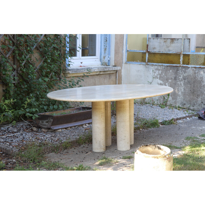 Large vintage oval table by Mario Bellini Colonnata 2 in travertine, 1970