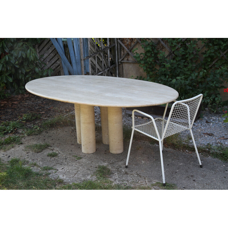 Large vintage oval table by Mario Bellini Colonnata 2 in travertine, 1970