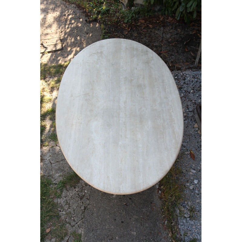 Large vintage oval table by Mario Bellini Colonnata 2 in travertine, 1970