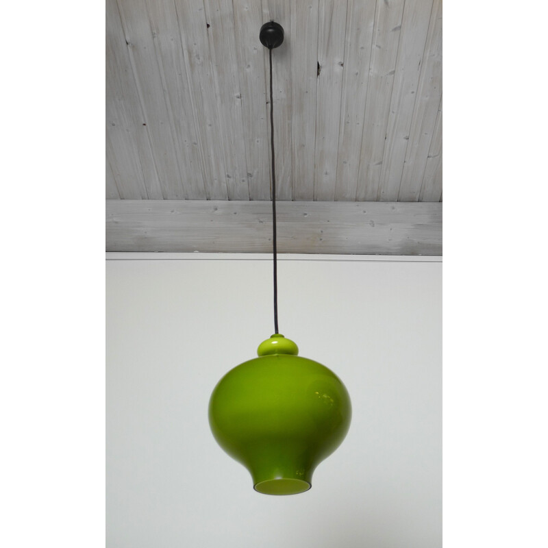 Vintage Green Handblown Glass Pendant Lamp from Staff Leuchten, Germany, 1960s