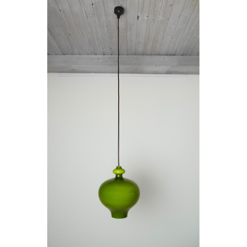 Vintage Green Handblown Glass Pendant Lamp from Staff Leuchten, Germany, 1960s