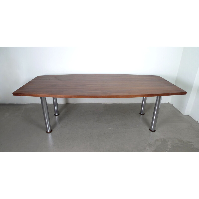 Hull shaped walnut vintage dining table, Germany, 1970s