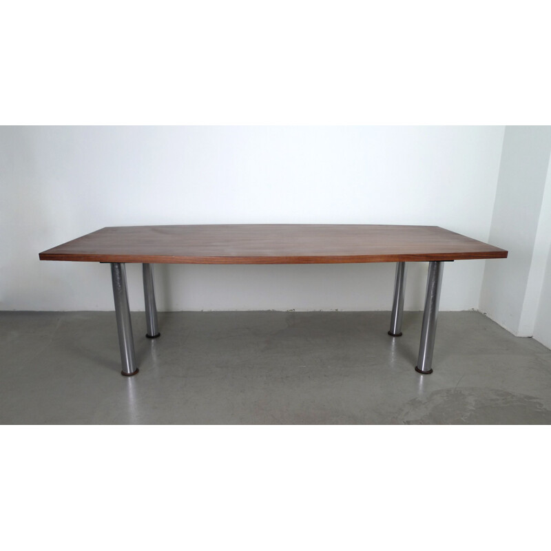 Hull shaped walnut vintage dining table, Germany, 1970s